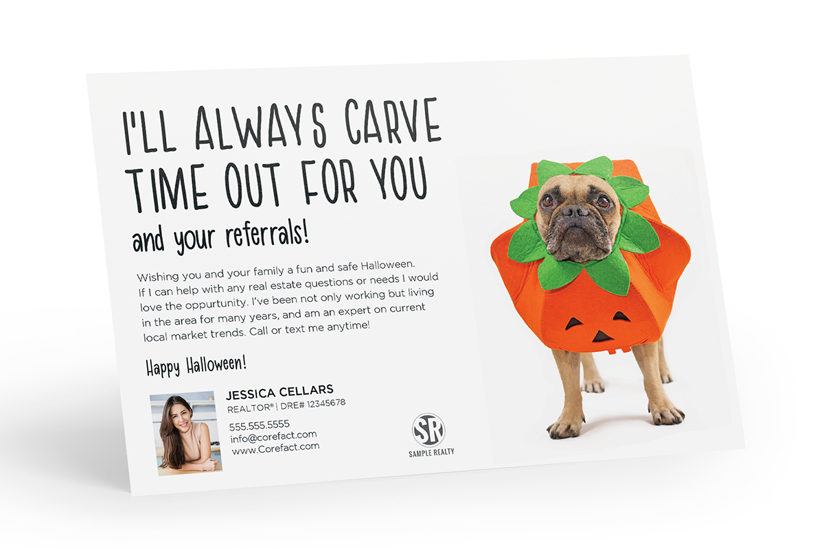 Referral postcard with a cute dog