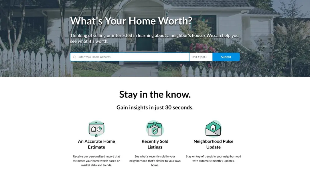 Home valuation landing page screenshot from the Abode Group