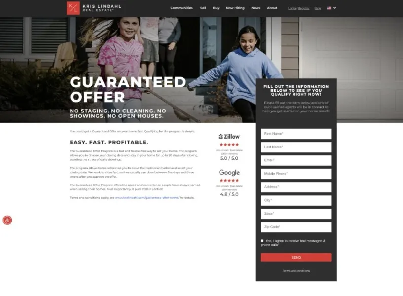 Cash offer landing page screenshot from Kris Lindahl.