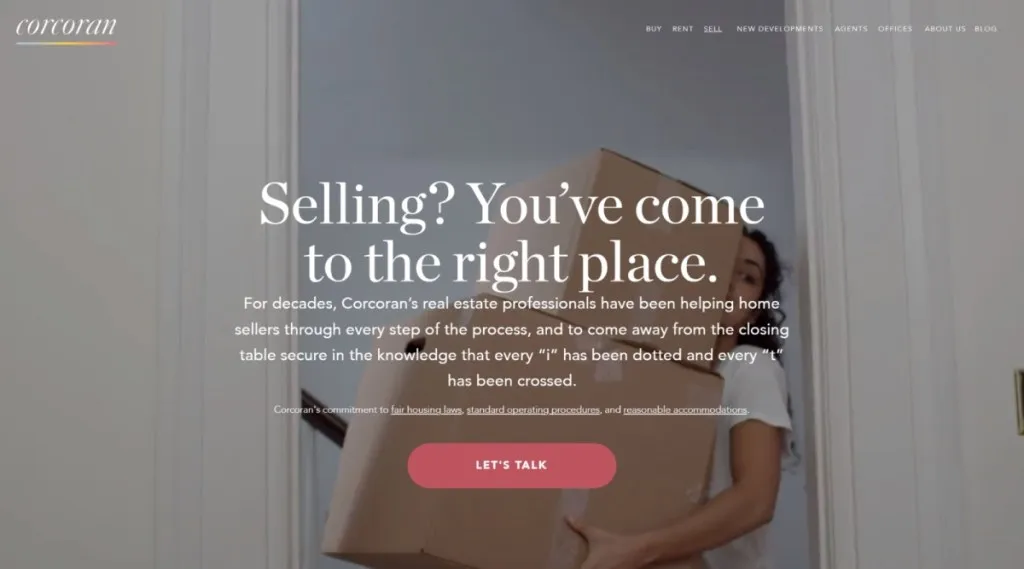 Home valuation landing page screenshot from Corcoran