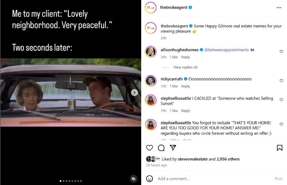 Happy Gilmore Instagram meme from @thebrokeagent.