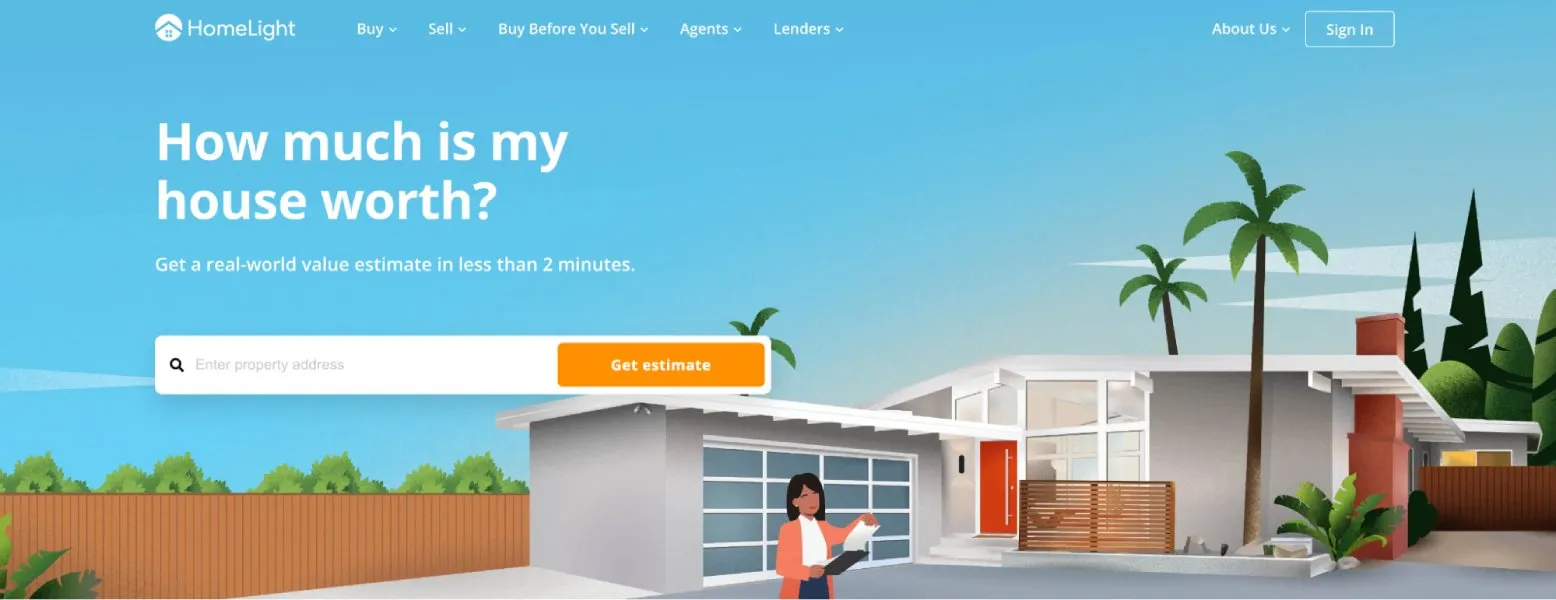 Home valuation landing page screenshot from Homelight