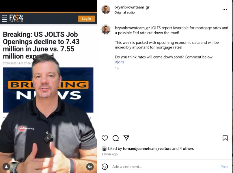 Instagram post by @bryanbrownteam_gr about the economy in the news