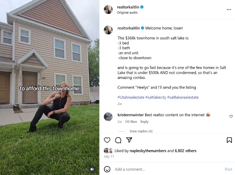 Instagram post showcasing a listing by @realtorkaitlin