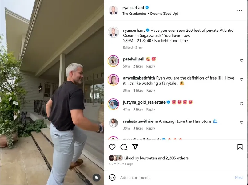 Instagram post from Ryan Serhant showing a property.