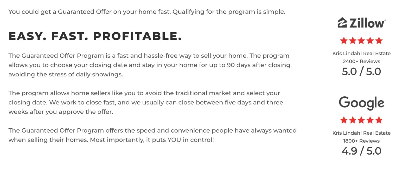 Home valuation landing page screenshot from Kris Lindahl.