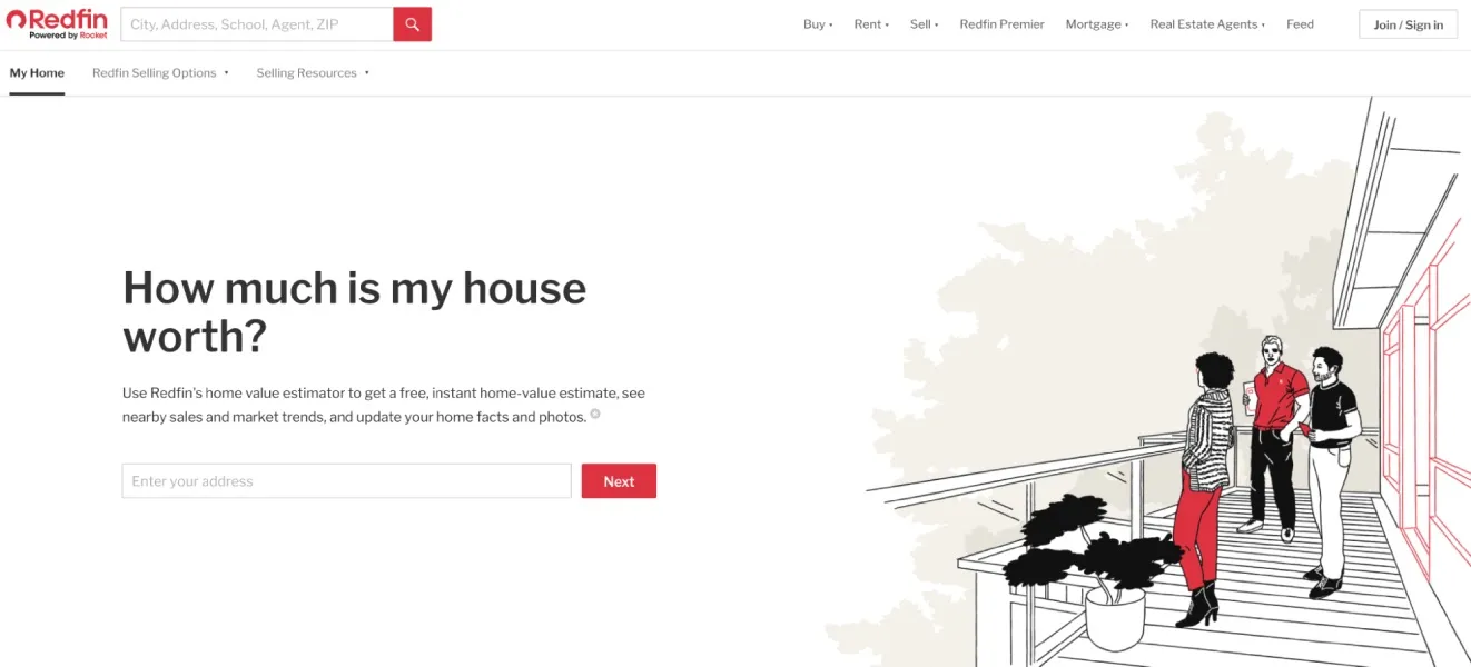 Home valuation landing page screenshot from Redfin.