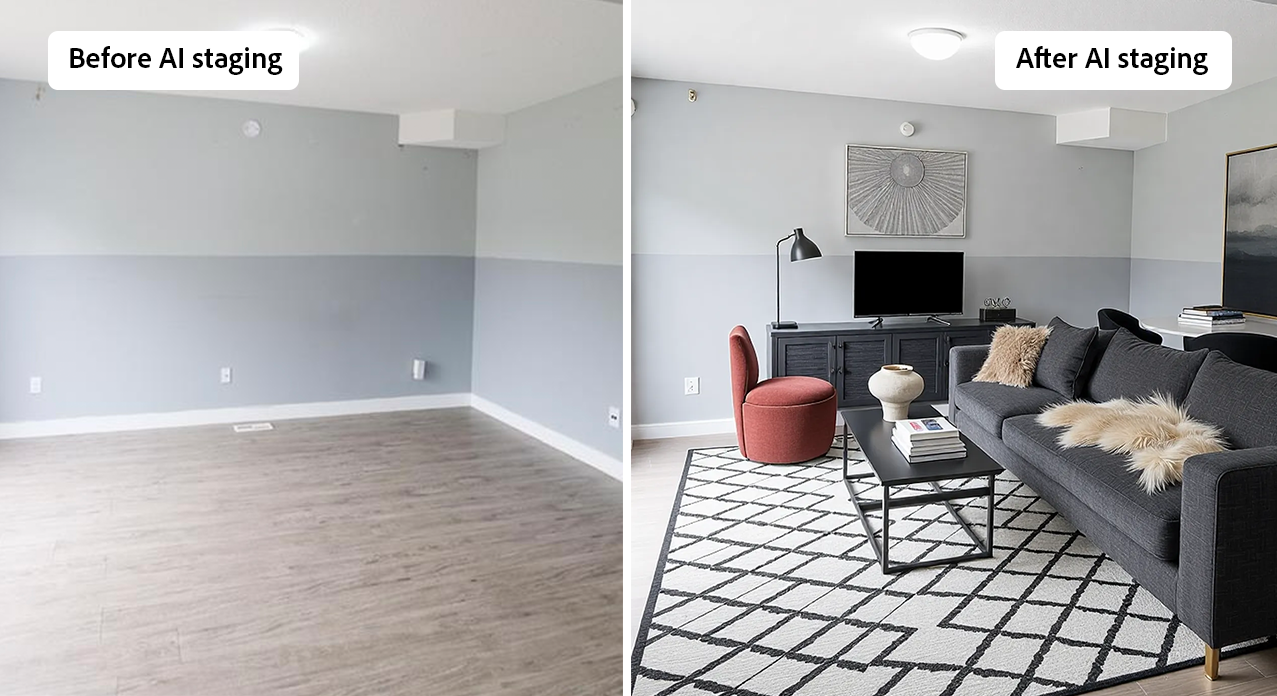 Ai staged living room before and after