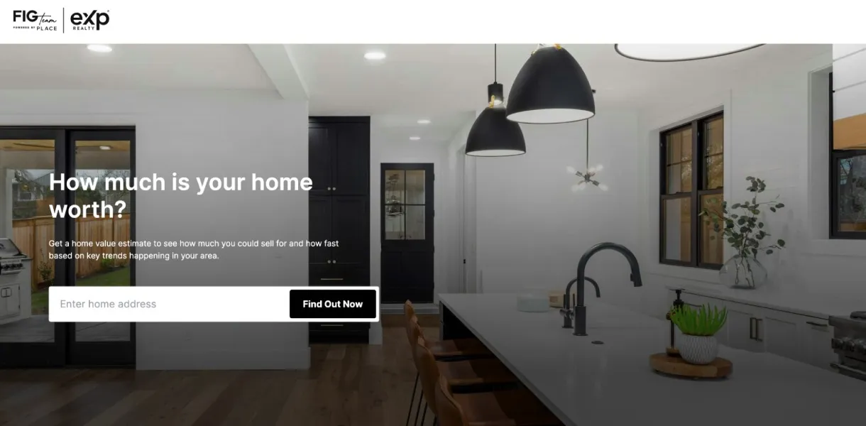Home valuation landing page screenshot from eXp Realty