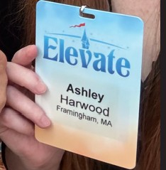 Ashley Harwood's badge from the Elevate conference.