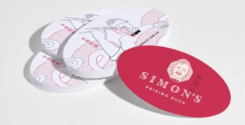 Oval-shaped business card.