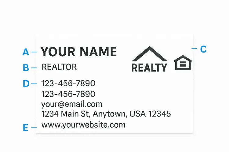 Example real estate business card with basic information.